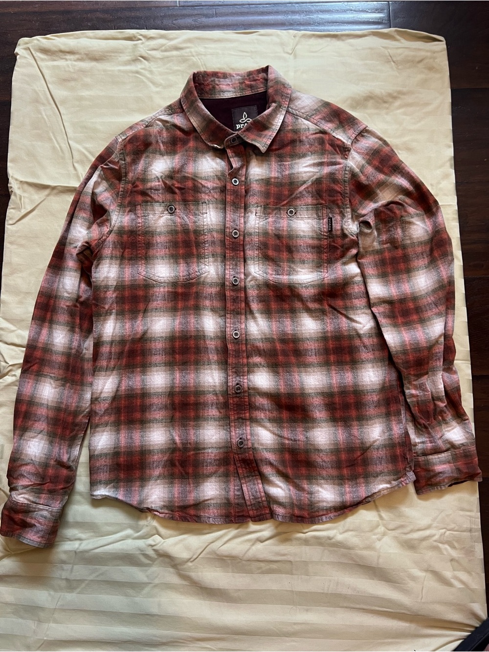 Prana Men's Rust and White Plaid Button-Up Shirt